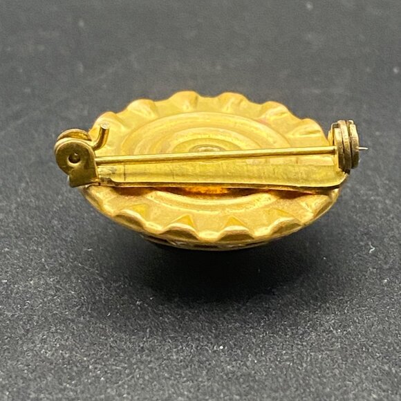 Vintage Gold-Tone Brooch Domed Black Glass Cabochon Rhinestones Brass MCM - Picture 7 of 7